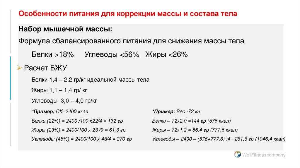 Особенности питания для коррекции массы и состава тела