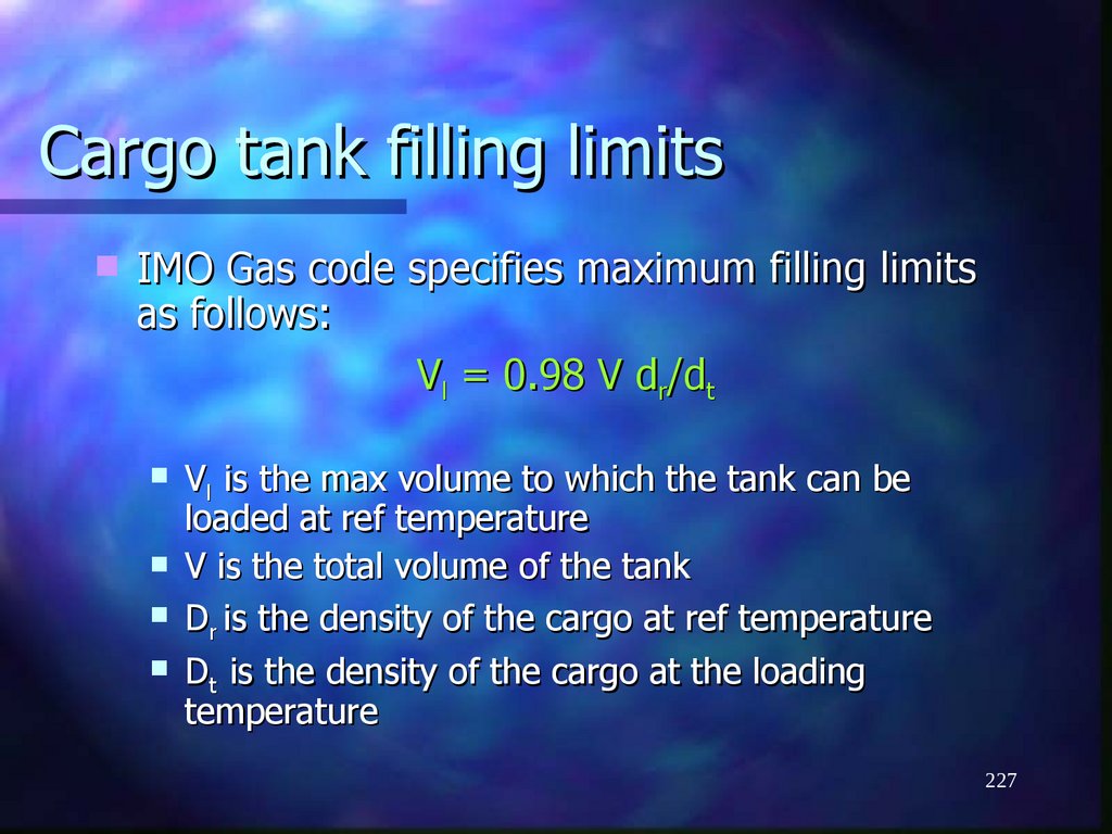 Cargo tank filling limits