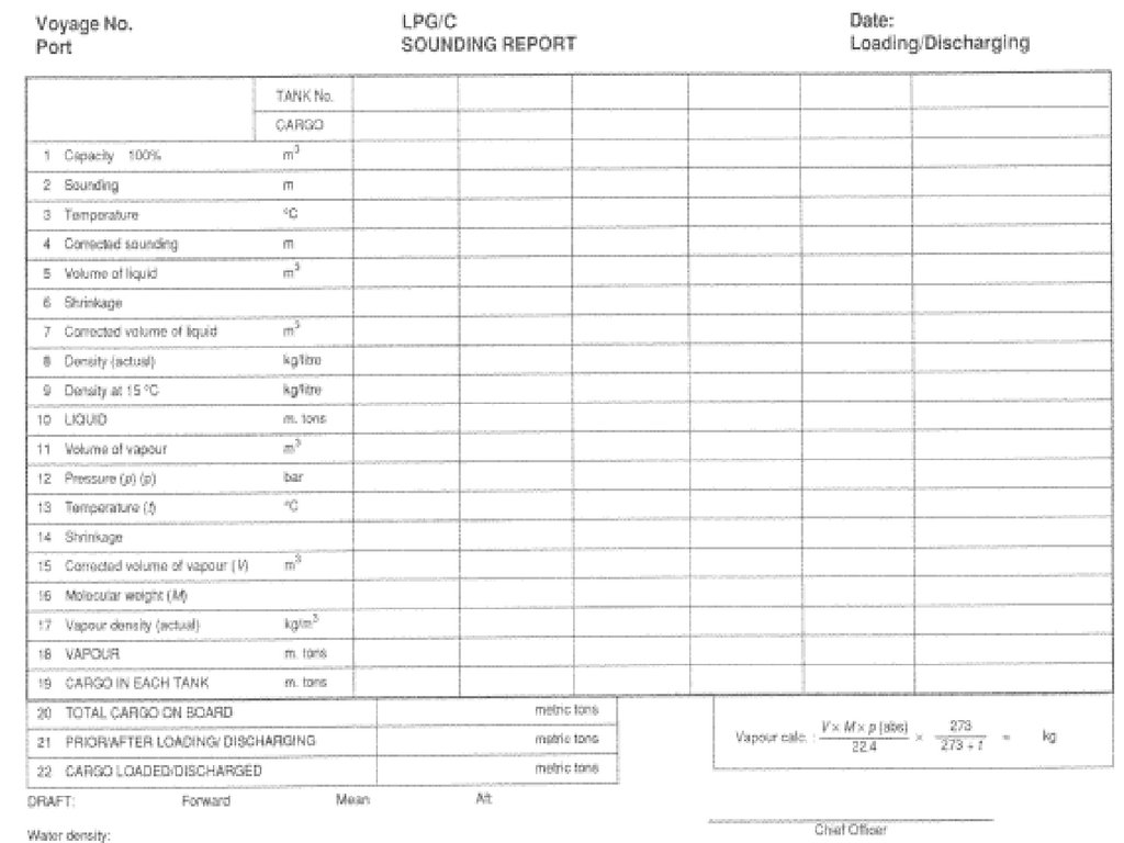 Cargo calculation sheet