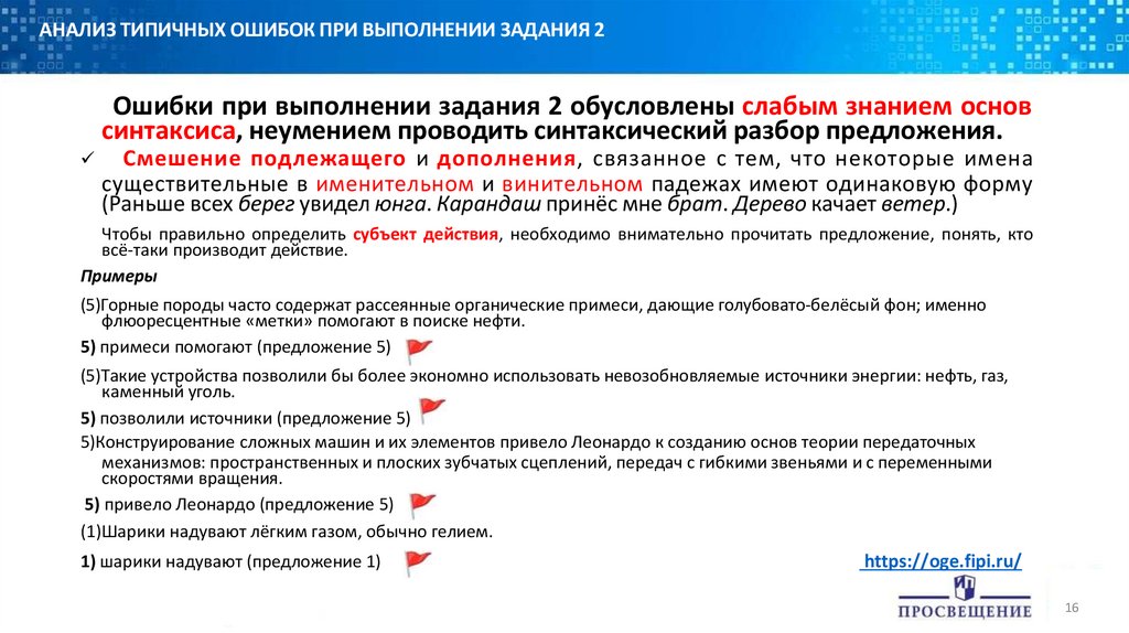 Ошибки при выполнении задания 2 обусловлены слабым знанием основ синтаксиса, неумением проводить синтаксический разбор