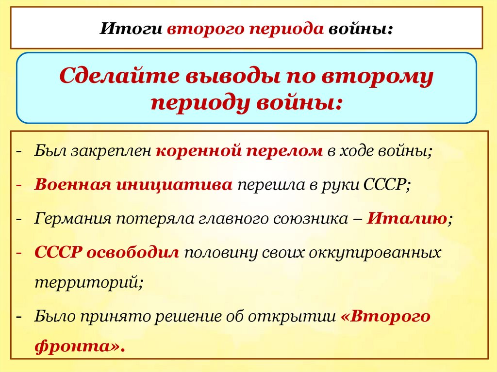 Итоги второго периода войны: