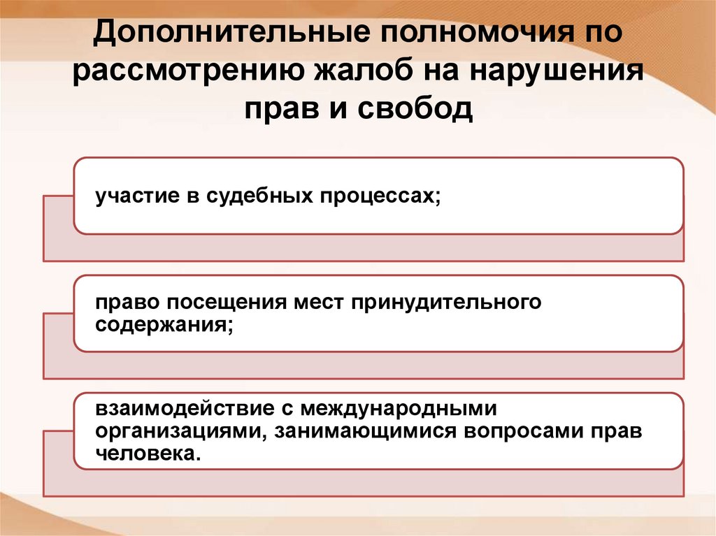 Дополнительные полномочия по рассмотрению жалоб на нарушения прав и свобод