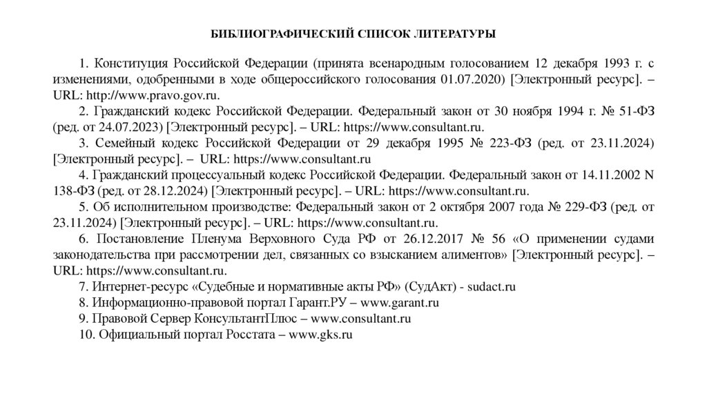 БИБЛИОГРАФИЧЕСКИЙ СПИСОК ЛИТЕРАТУРЫ