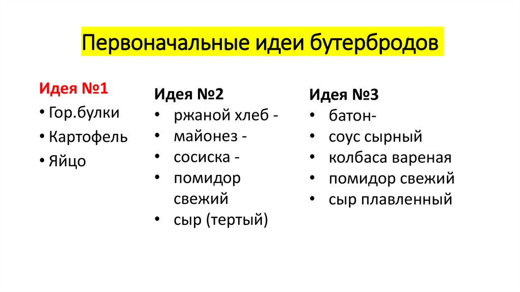 Первоначальные идеи бутербродов