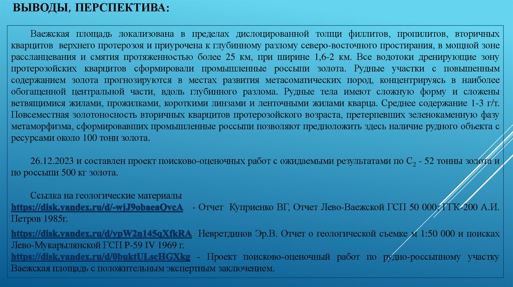 Выводы, Перспектива: