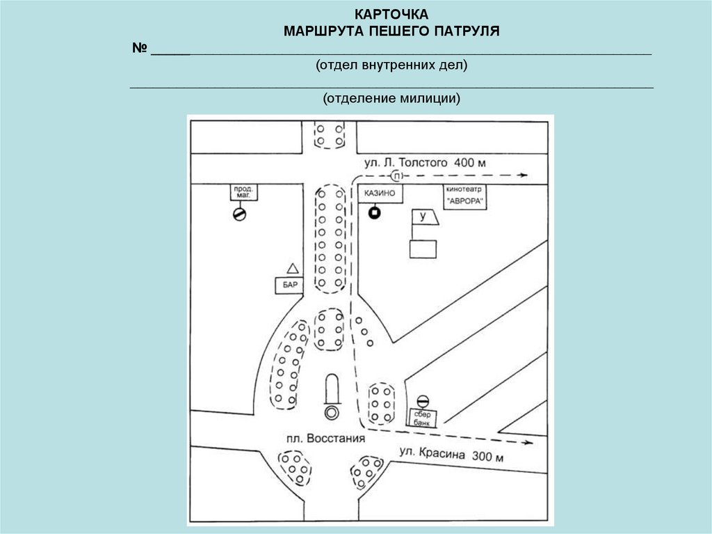 КАРТОЧКА маршрута пешего патруля № _________________________________________________________________ (отдел внутренних дел)