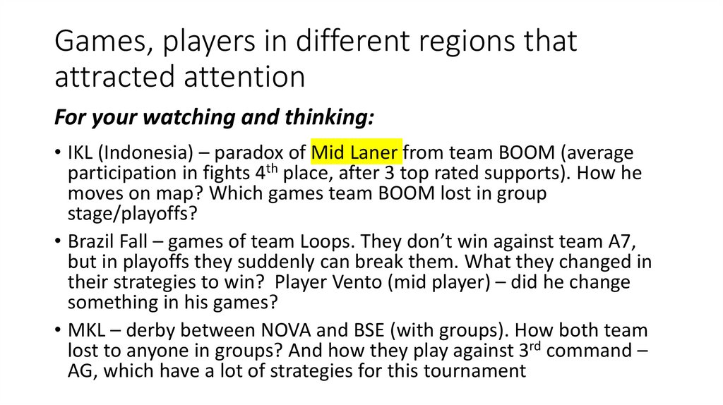 Games, players in different regions that attracted attention