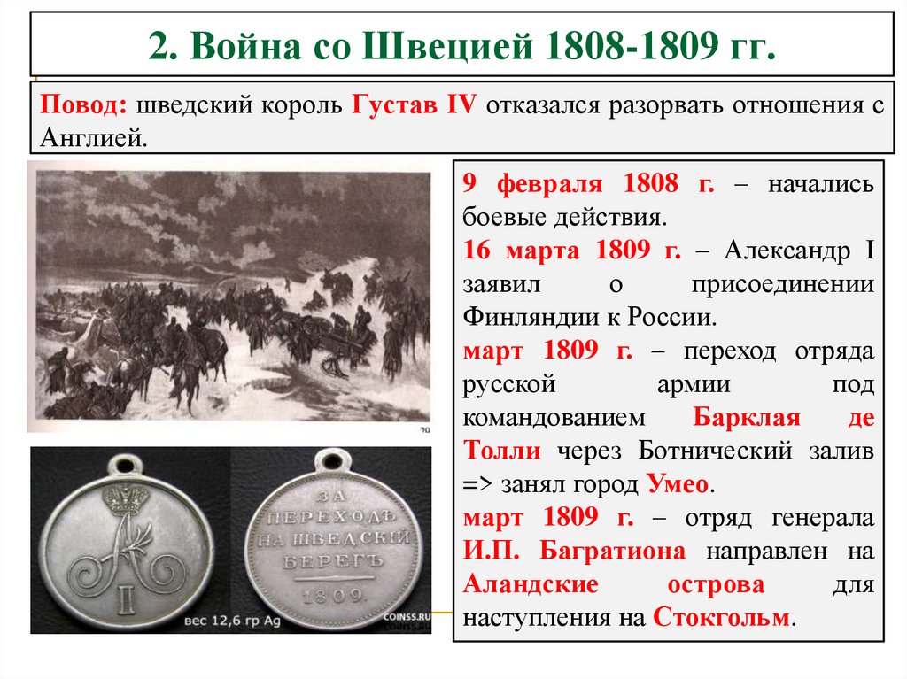 2. Война со Швецией 1808-1809 гг.