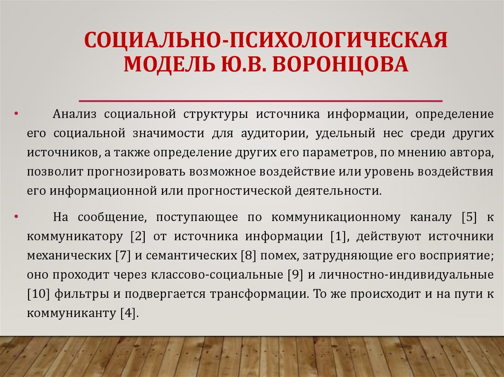 СОЦИАЛЬНО-ПСИХОЛОГИЧЕСКАЯ МОДЕЛЬ Ю.В. ВОРОНЦОВА