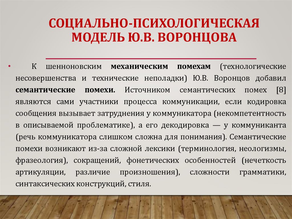 СОЦИАЛЬНО-ПСИХОЛОГИЧЕСКАЯ МОДЕЛЬ Ю.В. ВОРОНЦОВА