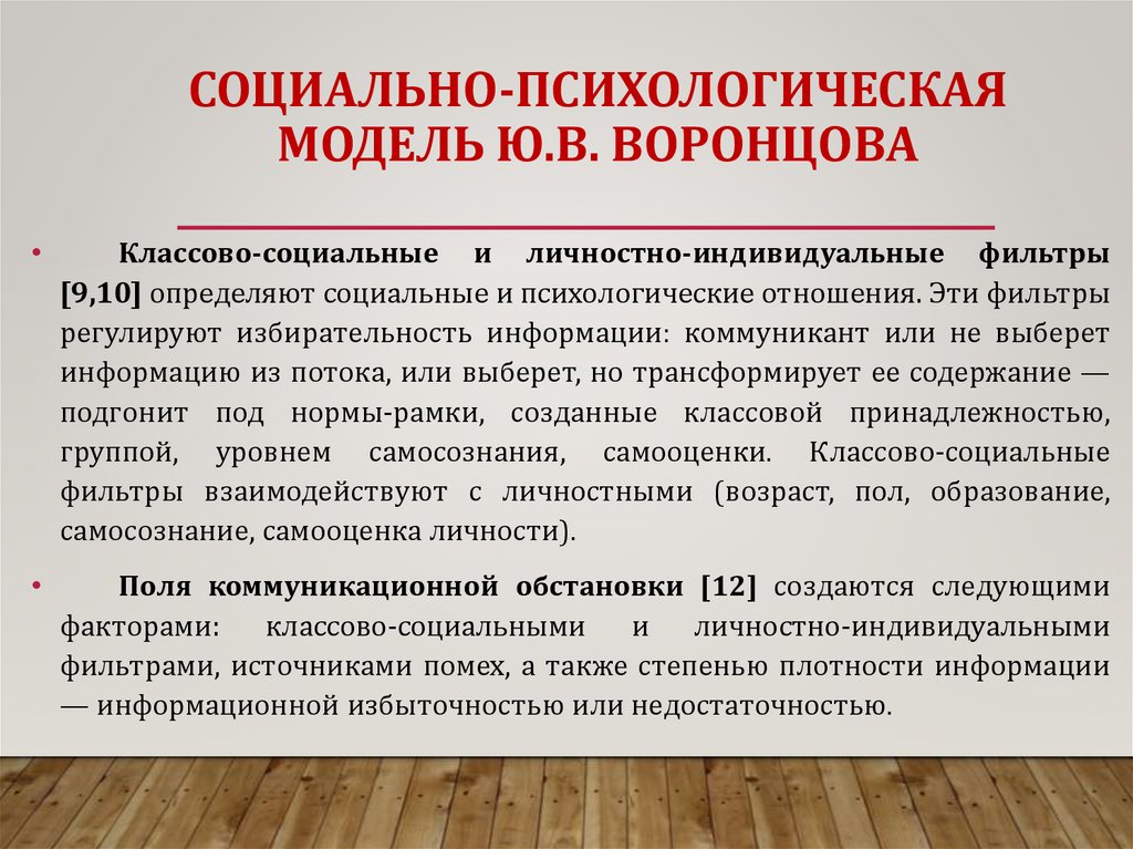 СОЦИАЛЬНО-ПСИХОЛОГИЧЕСКАЯ МОДЕЛЬ Ю.В. ВОРОНЦОВА