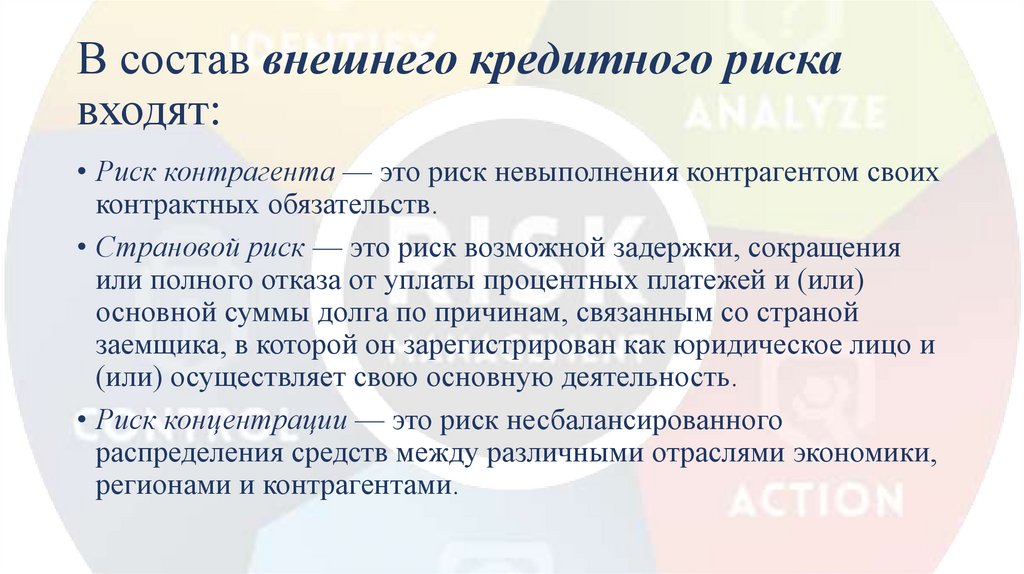 В состав внешнего кредитного риска входят: