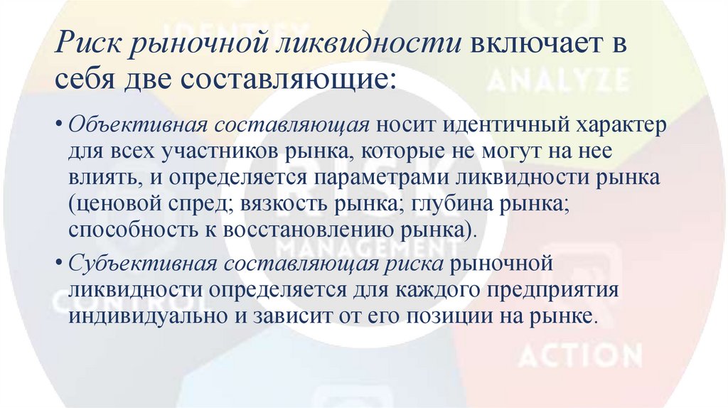 Риск рыночной ликвидности включает в себя две составляющие: