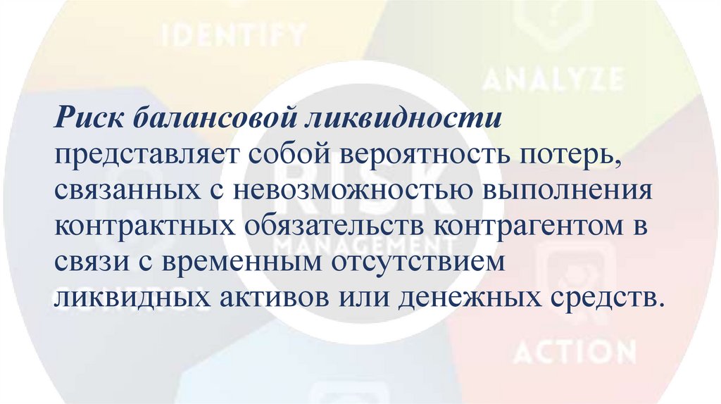 Риск балансовой ликвидности представляет собой вероятность потерь, связанных с невозможностью выполнения контрактных