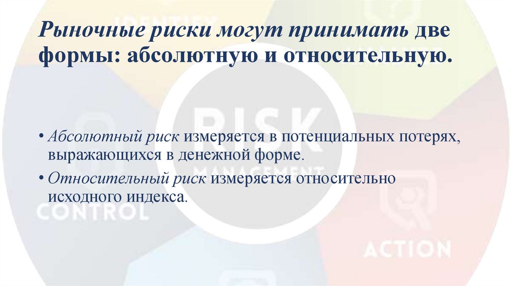 Рыночные риски могут принимать две формы: абсолютную и относительную.