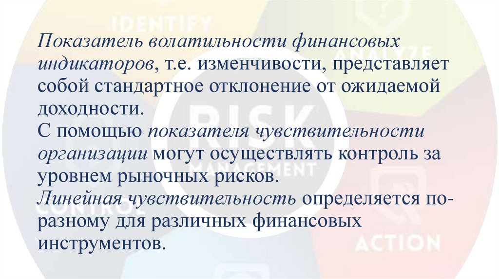 Показатель волатильности финансовых индикаторов, т.е. изменчивости, представляет собой стандартное отклонение от ожидаемой