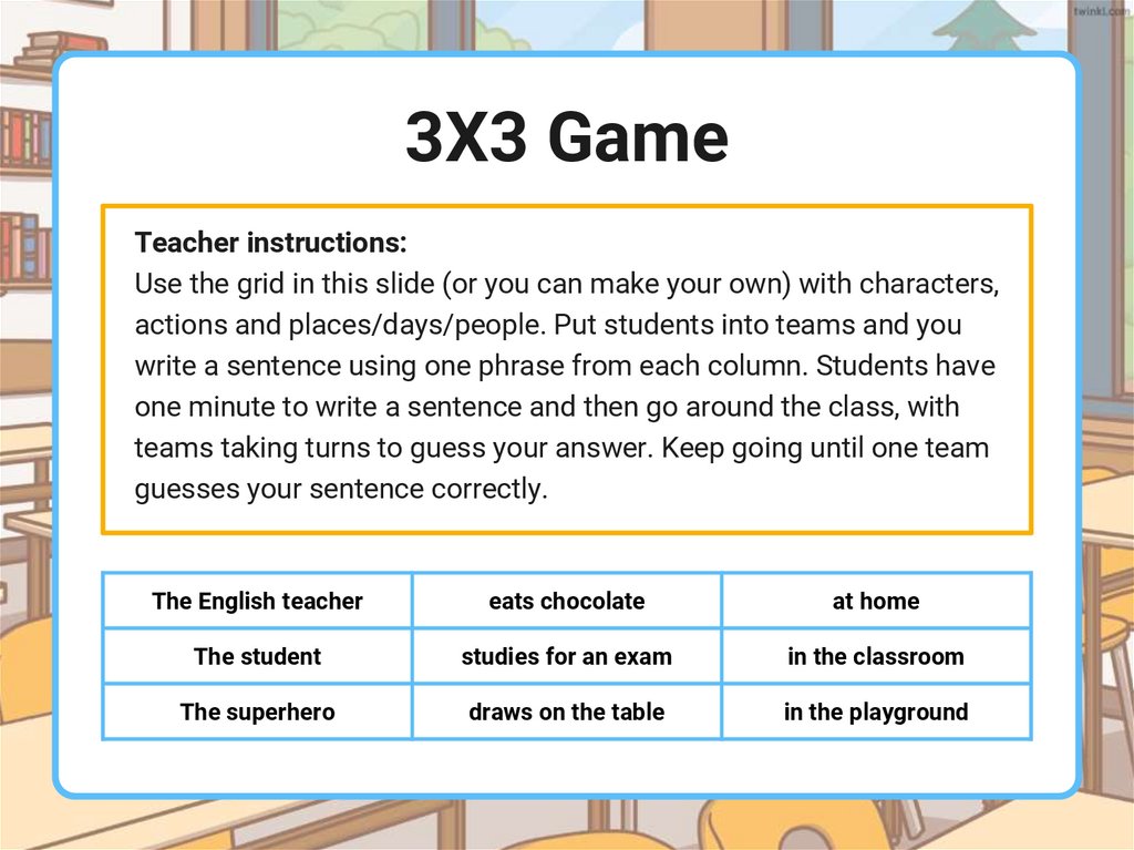 English Class Shopping List