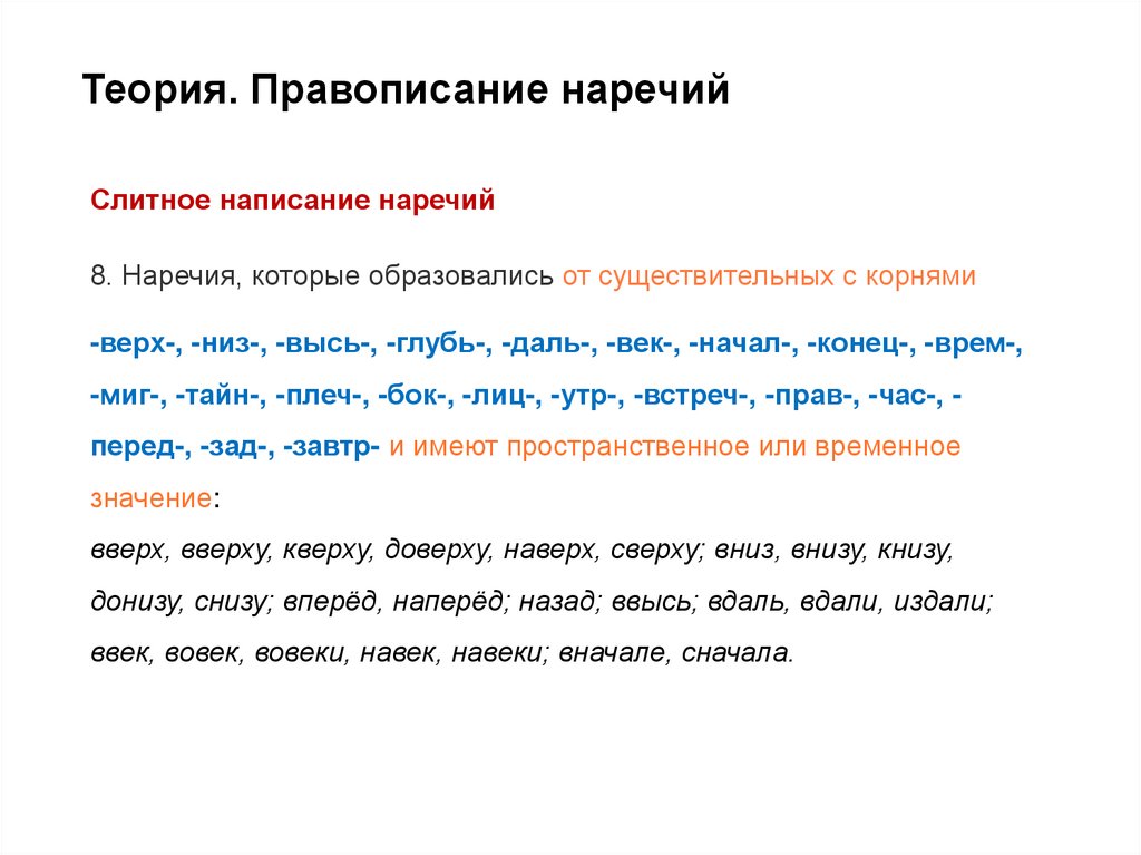 Теория. Правописание наречий