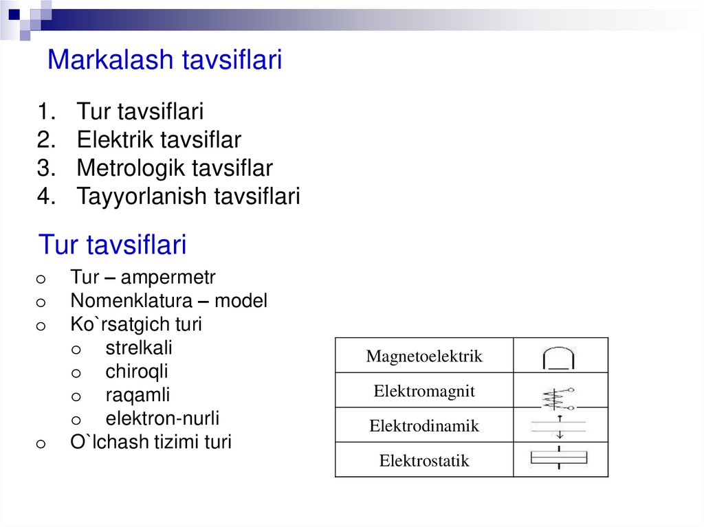 Markalash tavsiflari