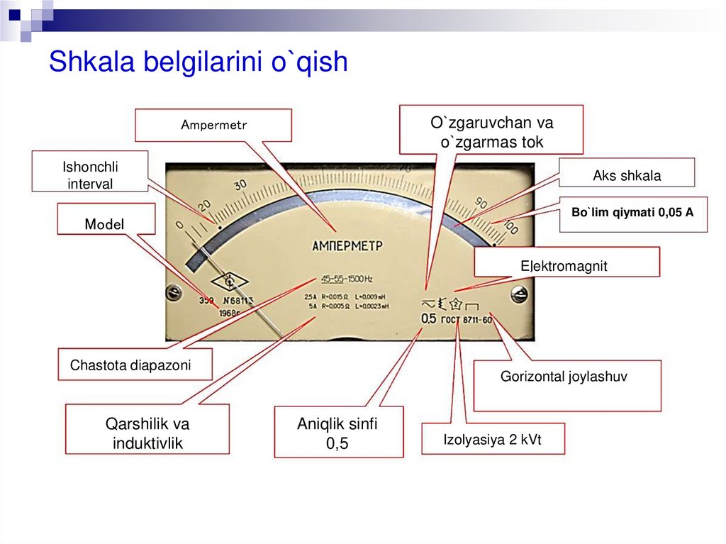 Shkala belgilarini o`qish