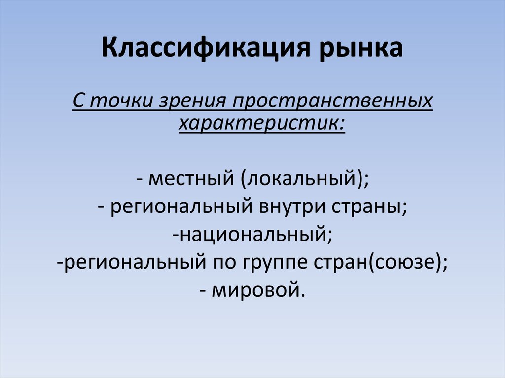 Классификация рынка