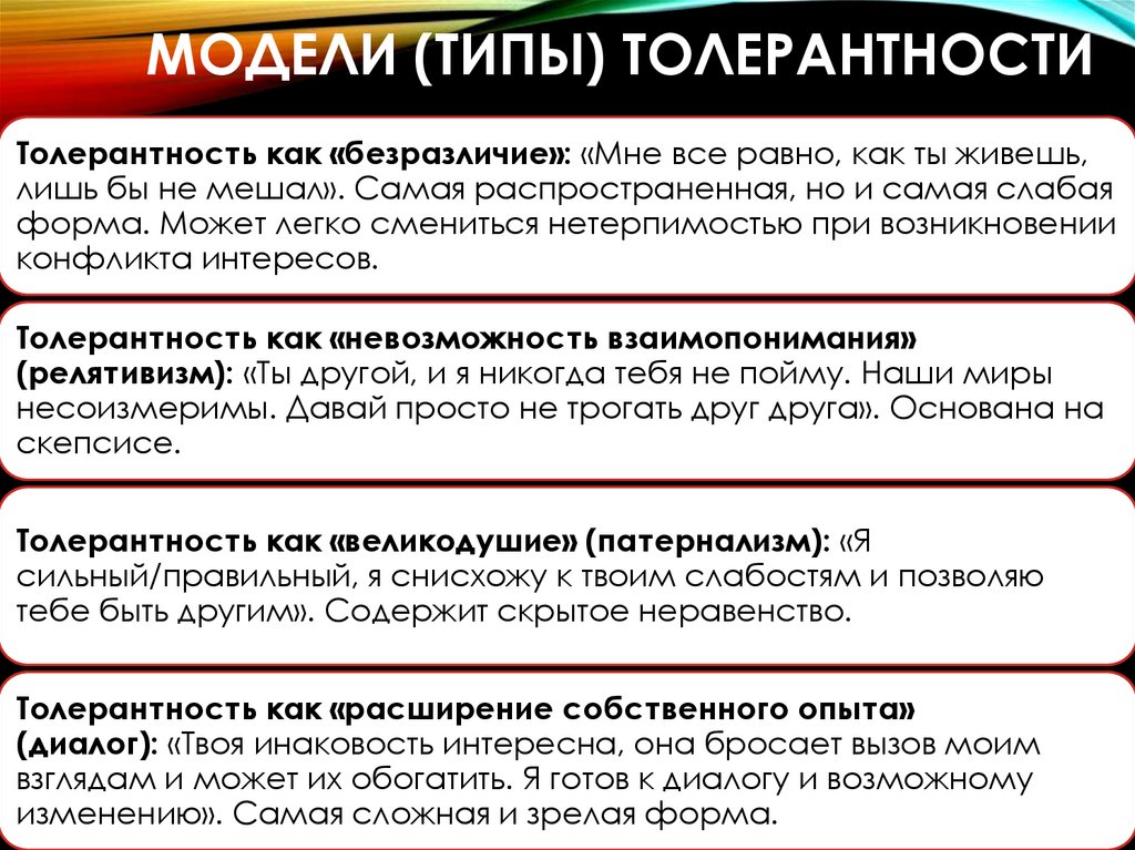 Модели (типы) толерантности