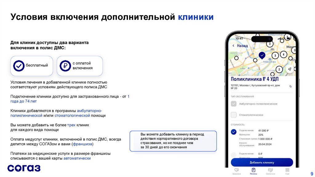 Условия включения дополнительной клиники