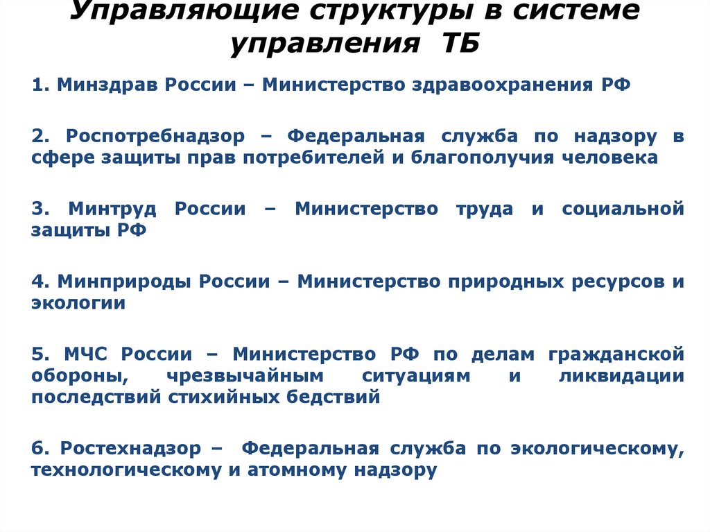 Управляющие структуры в системе управления ТБ