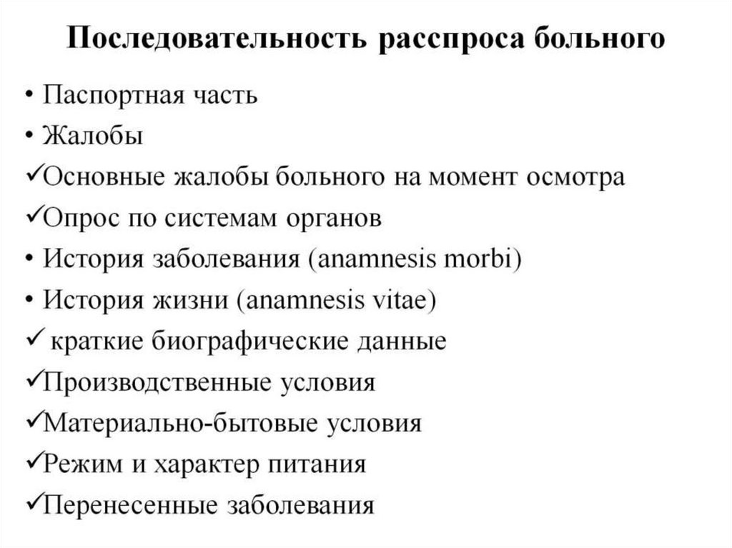 Последовательность расспроса больного