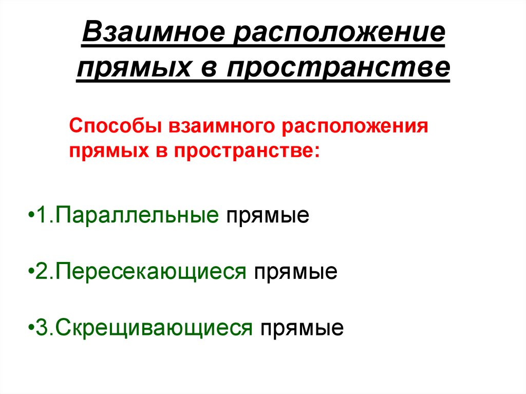 Взаимное расположение прямых в пространстве