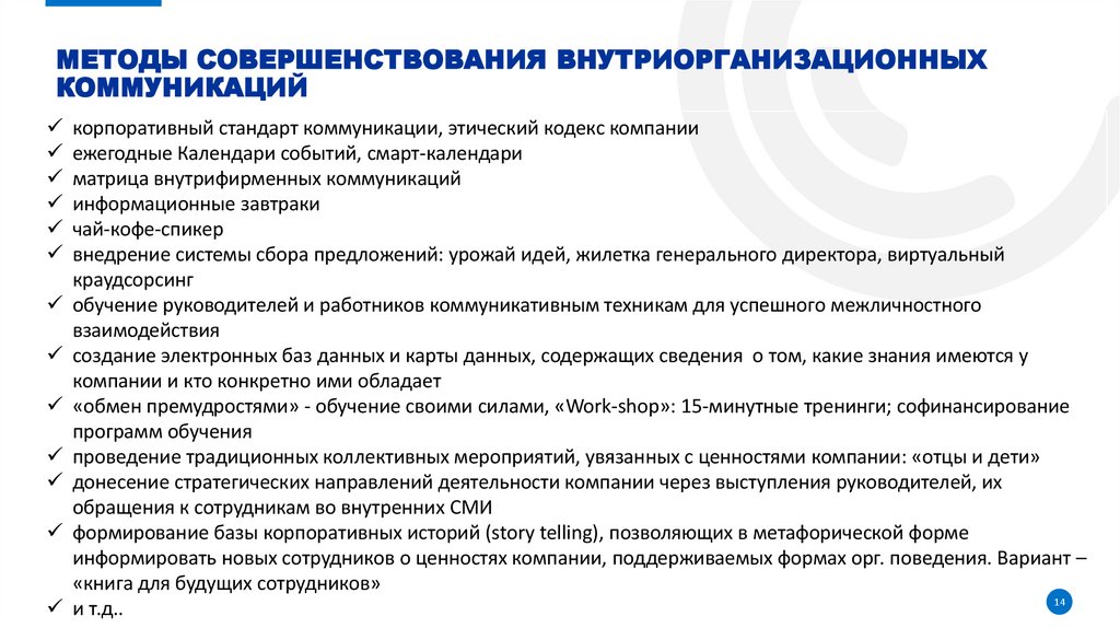 МЕТОДЫ СОВЕРШЕНСТВОВАНИЯ ВНУТРИОРГАНИЗАЦИОННЫХ КОММУНИКАЦИЙ