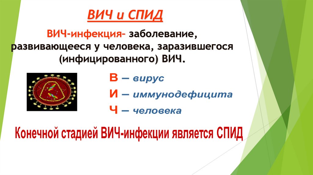 ВИЧ-инфекция– заболевание, развивающееся у человека, заразившегося (инфицированного) ВИЧ.