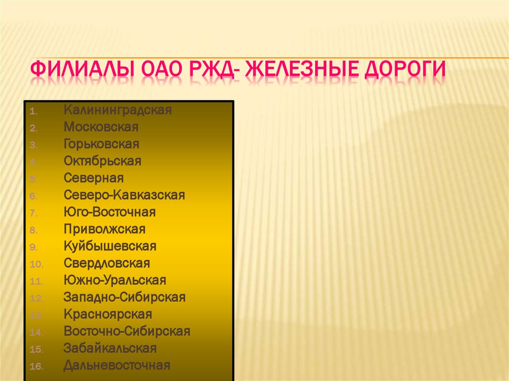 Филиалы ОАО РЖД- железные дороги
