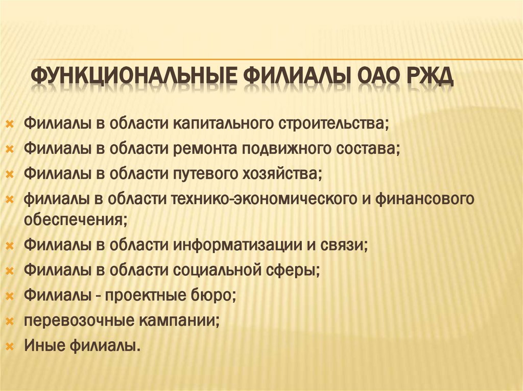 Функциональные филиалы ОАО РЖД