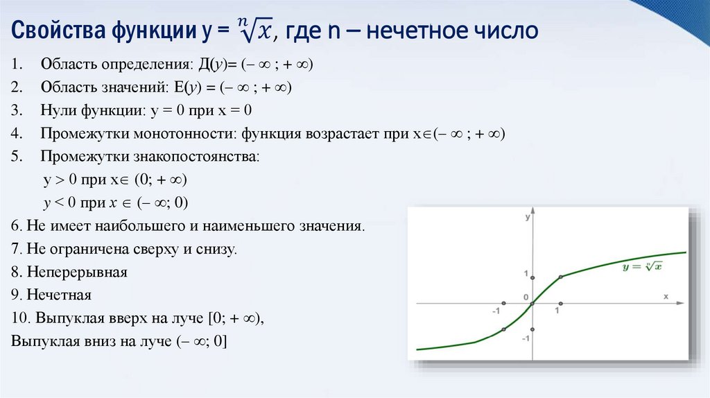Свойства функции у = √(n&x), где n – нечетное число