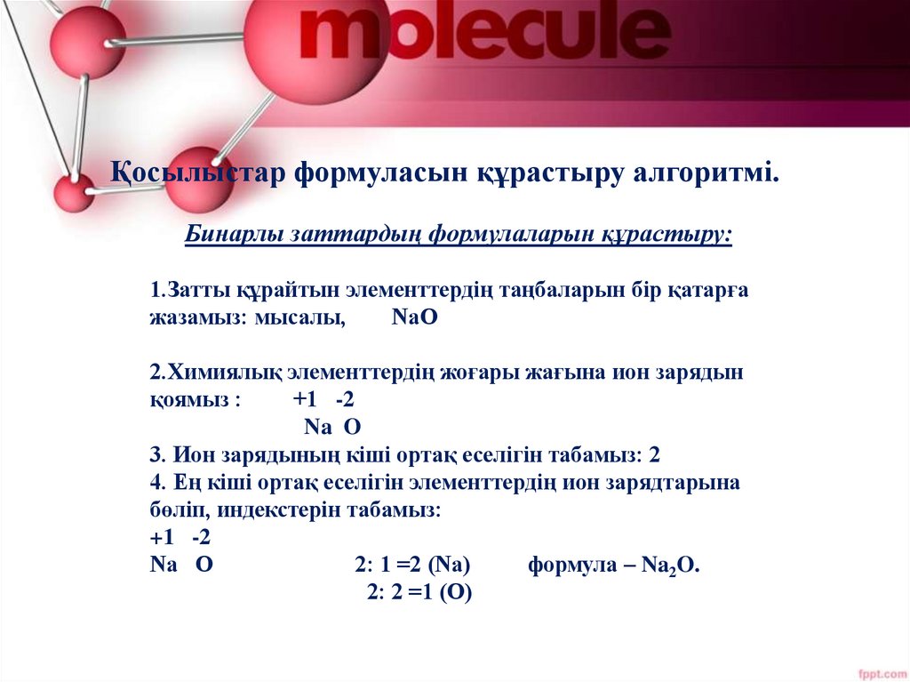Қосылыстар формуласын құрастыру алгоритмі.