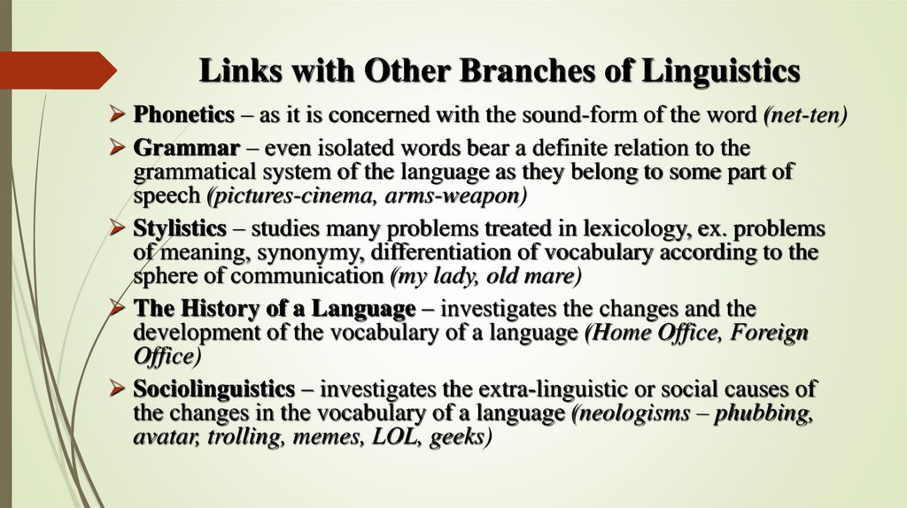 Links with Other Branches of Linguistics