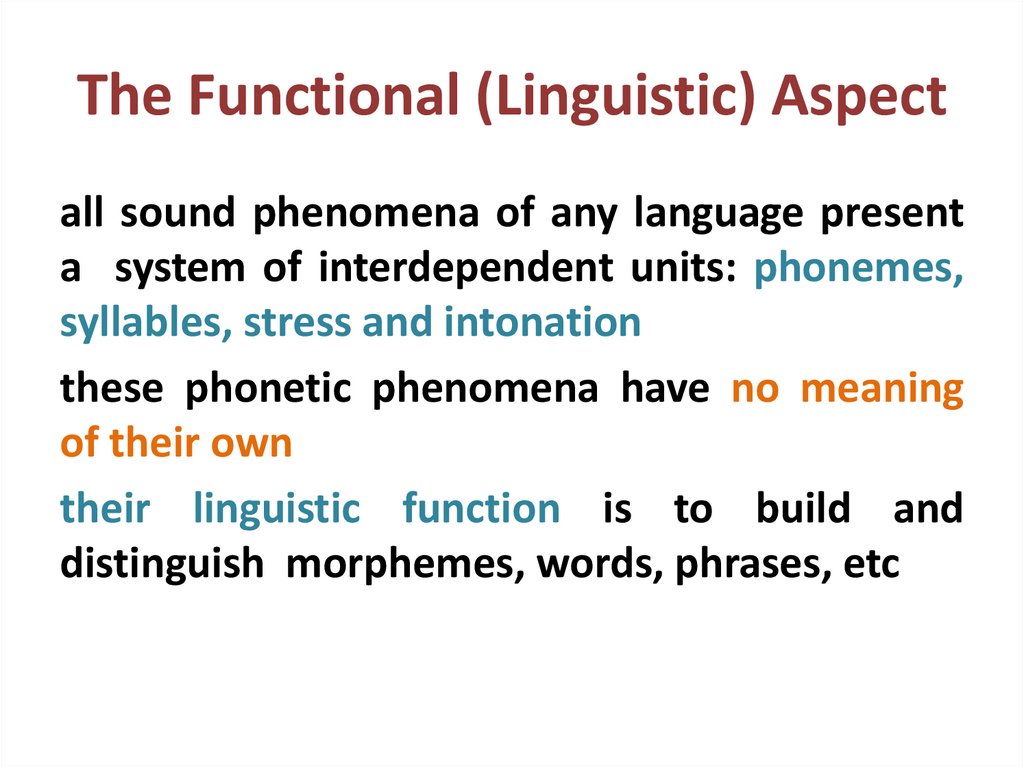 The Functional (Linguistic) Aspect