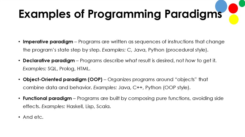 Examples of Programming Paradigms