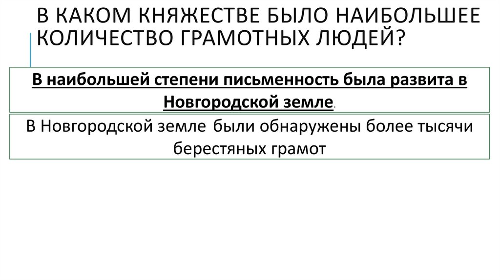 В каком княжестве было наибольшее количество грамотных людей?