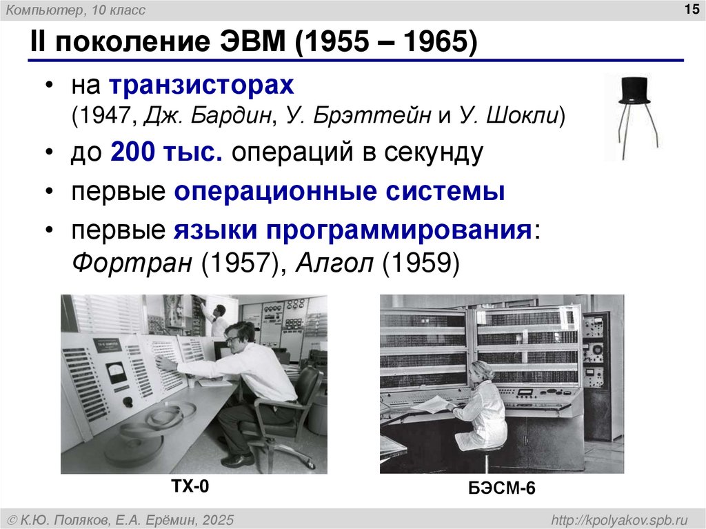 II поколение ЭВМ (1955 – 1965)