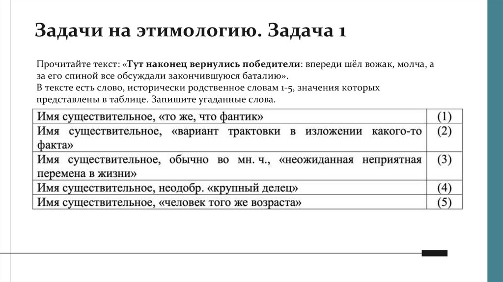 Задачи на этимологию. Задача 1