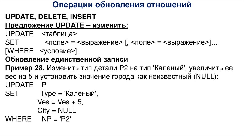 Операции обновления отношений