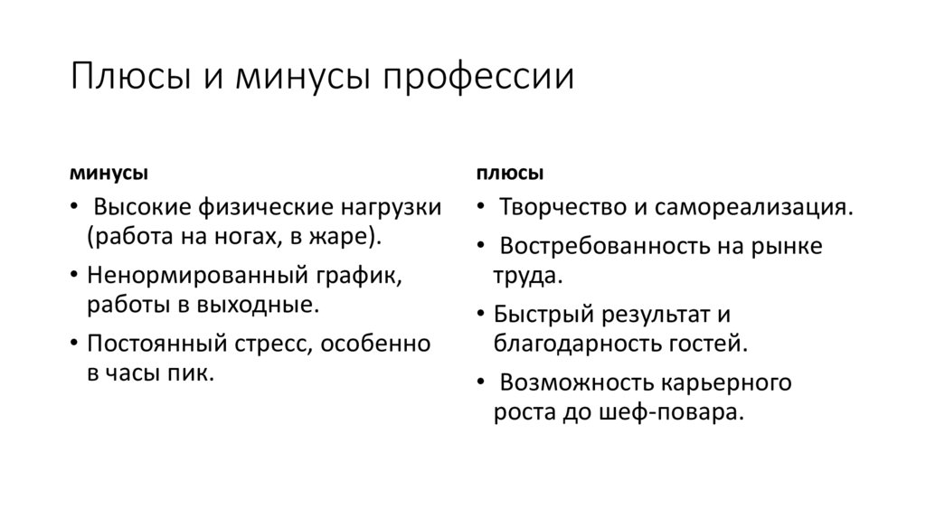 Плюсы и минусы профессии