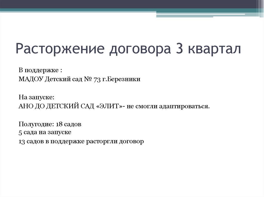 Расторжение договора 3 квартал