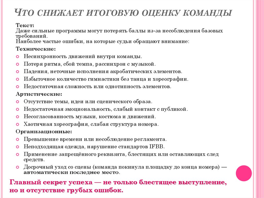 Что снижает итоговую оценку команды