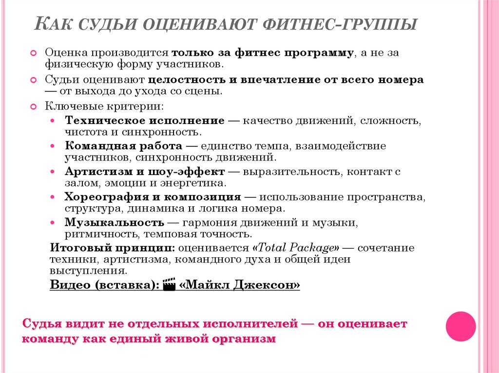 Как судьи оценивают фитнес-группы