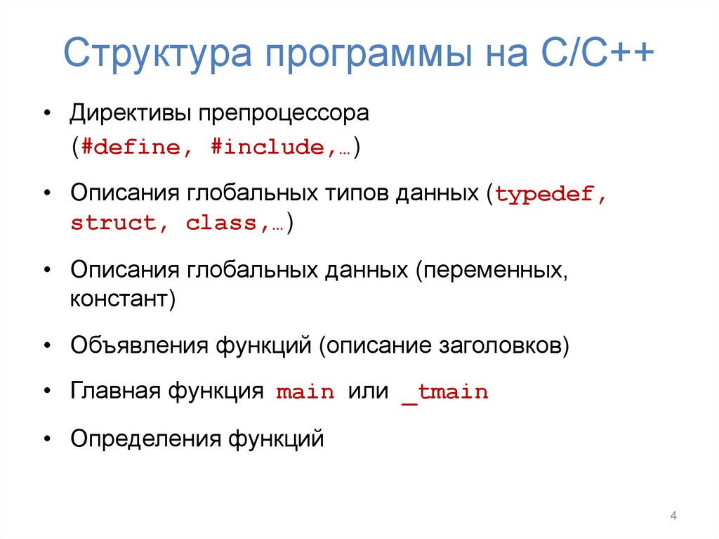 Структура программы на С/С++