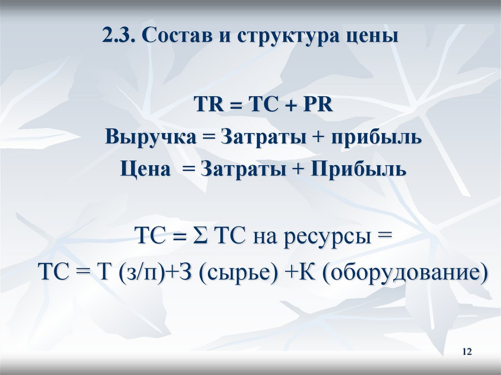 2.3. Состав и структура цены
