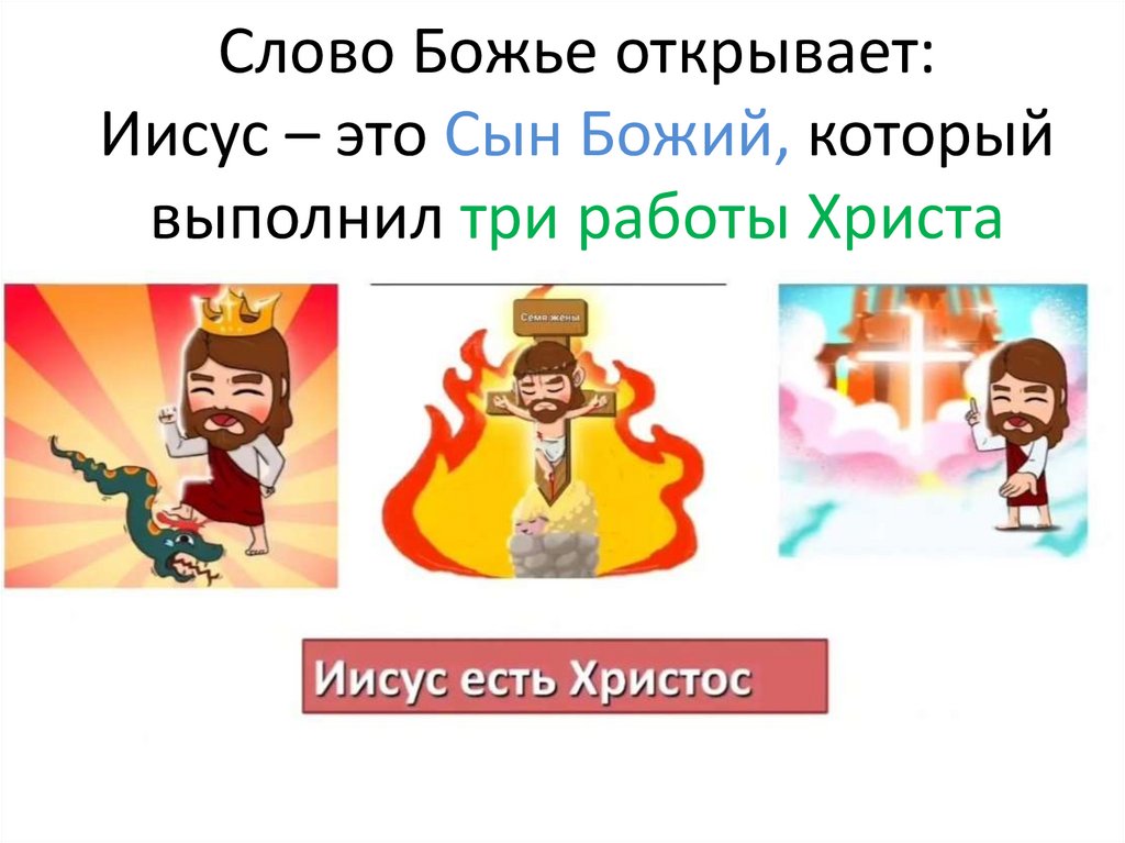 Слово Божье открывает: Иисус – это Сын Божий, который выполнил три работы Христа